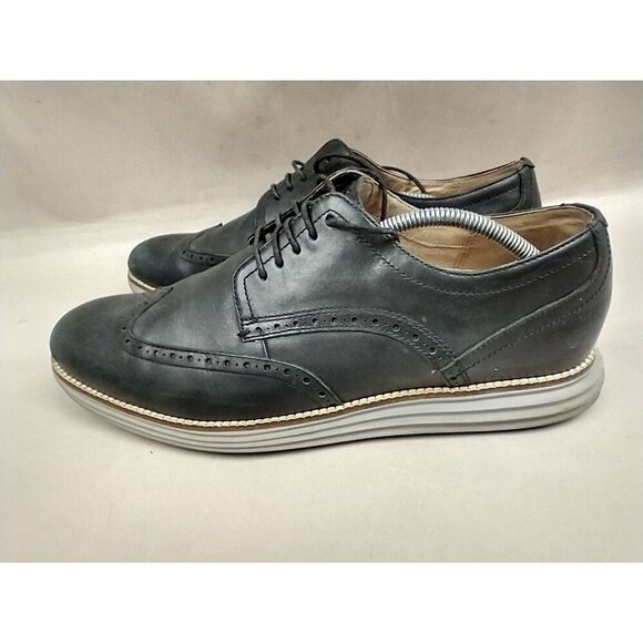 Cole Haan Mens Original Grand Oxfords Shoes Black Leather Wingtip 11.5M - Picture 3 of 9